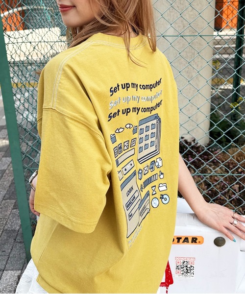 DOUBLE NAME(ダブルネーム)の「Set up my computer BACK刺しゅうTEE(Tシャツ/カットソー・レディース・ブラック/オフホワイト/ブルー/イエロー・FREE)」の12枚目の写真