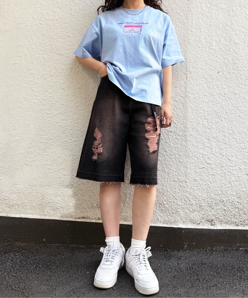 DOUBLE NAME(ダブルネーム)の「Set up my computer BACK刺しゅうTEE(Tシャツ/カットソー・レディース・ブラック/オフホワイト/ブルー/イエロー・FREE)」の21枚目の写真