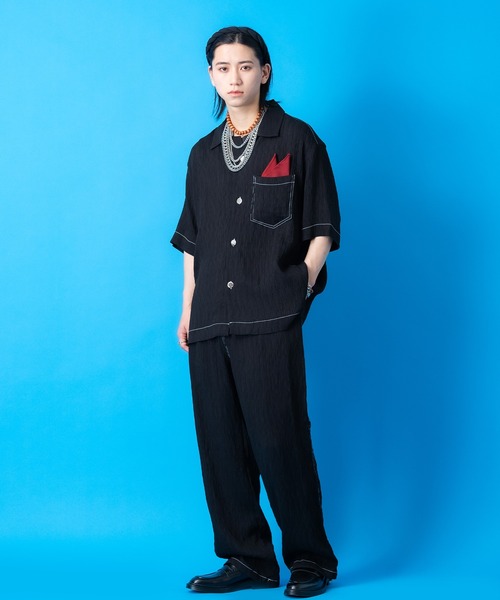 a.p.o.v.(エーピーオービー)の「a.p.o.v. ホワイトステッチデザインテンセル楊柳イージーワイドパンツ(デニムパンツ・メンズ・ブラック・ONESIZE)」の4枚目の写真