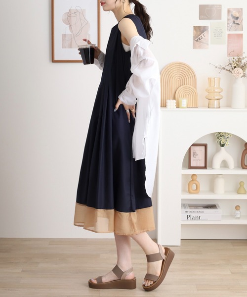 Anna Nicola(アンナニコラ)の「Anna Nicola バイカラーノースリーブタックワンピース(ワンピース・レディース・イエロー/ダークネイビー/ロイヤルブルー/ライム/コーラル/ネイビー・38)」の16枚目の写真
