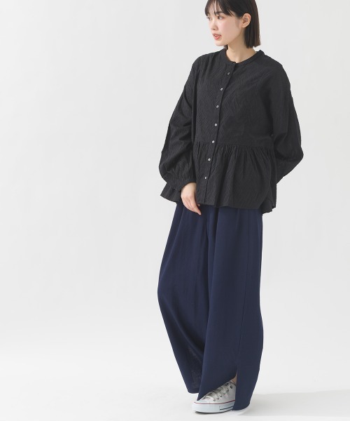 OMNES（オムネス）の「コットンジャガード裾ギャザーブラウス（シャツ/ブラウス・レディース・ブラック/ベージュ/ブルー系その他/ホワイト・FREE）」の12枚目の写真