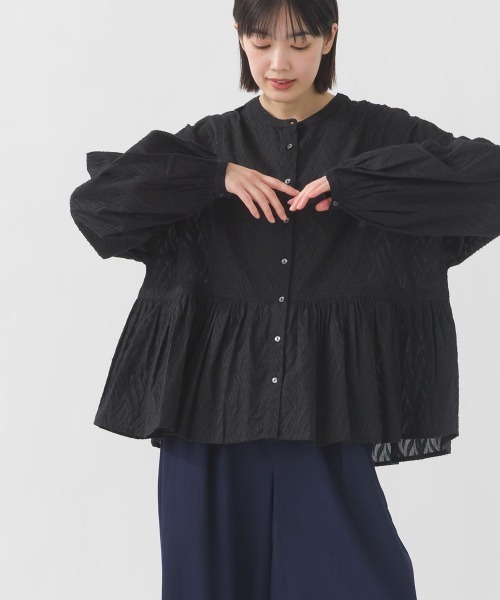 OMNES（オムネス）の「コットンジャガード裾ギャザーブラウス（シャツ/ブラウス・レディース・ブラック/ベージュ/ブルー系その他/ホワイト・FREE）」の14枚目の写真
