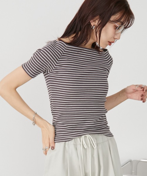 tシャツ ボーダーオフショルプルオーバー レディース セール】・ボーダーカットソープルオーバー（Tシャツ/カットソー