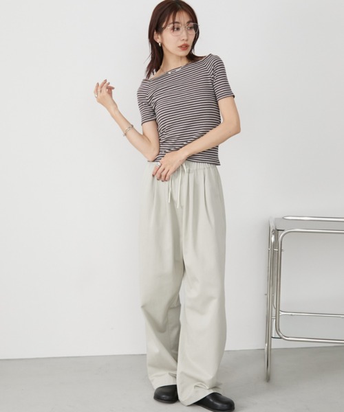 Auntie Rosa Holiday(アンティローザホリデー)の「ボーダーリブオフショルプルオーバー(Tシャツ/カットソー・レディース・ブラック/ブラウン・FREE)」の6枚目の写真
