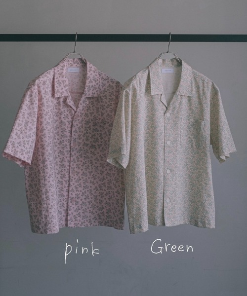 INTER FACTORY（インターファクトリー）の「2/9号室（かおこ&ひろと） - Open collar shirt（small floral pattern） / オープンカラーシャツ （柄：小花）　made in INTER FACTORY（シャツ/ブラウス・メンズ・グリーン/ピンク・MEDIUM/LARGE）」の22枚目の写真