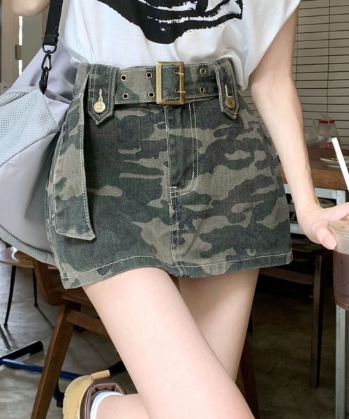 セール】ベルト付き迷彩ミニスカート（スカート）｜LOULOU select