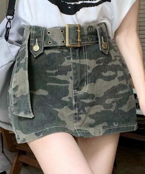 セール】ベルト付き迷彩ミニスカート（スカート）｜LOULOU select