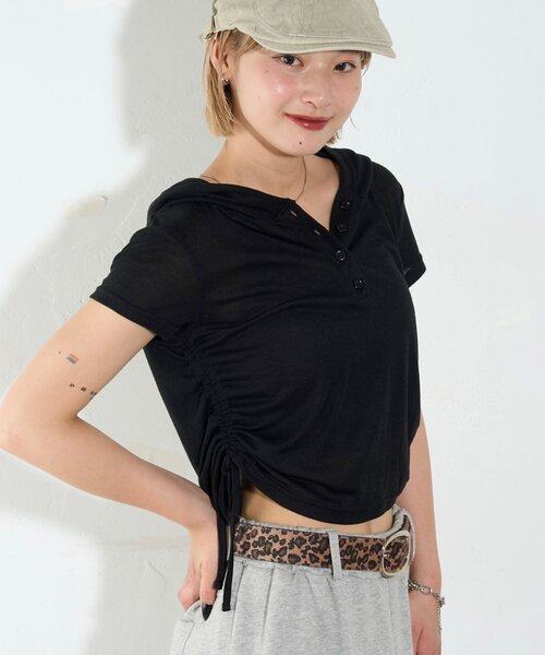 WHO'S WHO gallery(フーズフーギャラリー)の「【新色レース】シアー/レース ヘンリー半袖パーカー(Tシャツ/カットソー・レディース・ブラック/オフホワイト/グレー/ホワイト/ブラック系その他・FREE)」の8枚目の写真