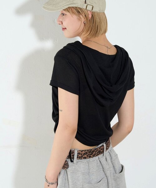 WHO'S WHO gallery(フーズフーギャラリー)の「【新色レース】シアー/レース ヘンリー半袖パーカー(Tシャツ/カットソー・レディース・ブラック/オフホワイト/グレー/ホワイト/ブラック系その他・FREE)」の10枚目の写真