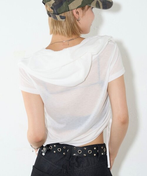 WHO'S WHO gallery(フーズフーギャラリー)の「【新色レース】シアー/レース ヘンリー半袖パーカー(Tシャツ/カットソー・レディース・ブラック/オフホワイト/グレー/ホワイト/ブラック系その他・FREE)」の22枚目の写真