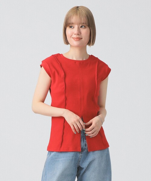 Ray BEAMS(レイビームス)の「リブ フロント スリット ノースリーブ カットソー(Tシャツ/カットソー・レディース・ブラック/ホワイト/レッド・ONE SIZE)」の13枚目の写真