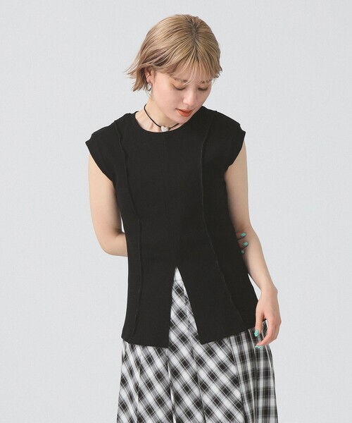 tシャツ リブ フロント スリット ノースリーブ カットソー レディース リブ フロント スリット ノースリーブ カットソー（Tシャツ