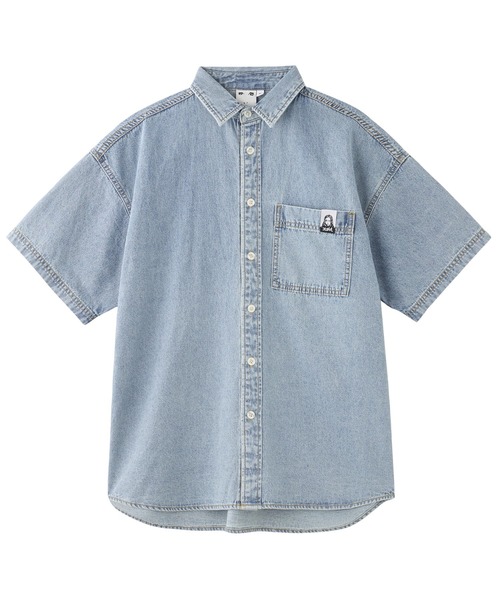 ブラウス シャツ FACE LABEL LIGHT DENIM S/S SHIRT レディース メンズ FACE LABEL LIGHT DENIM S/S SHIRT（シャツ/ブラウス）｜X-girl