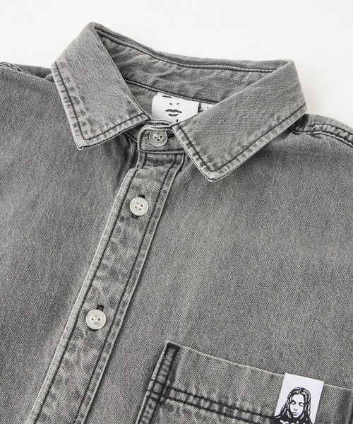 ブラウス シャツ FACE LABEL LIGHT DENIM S/S SHIRT レディース メンズ FACE LABEL LIGHT DENIM S/S SHIRT（シャツ/ブラウス）｜X-girl