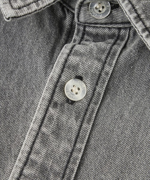 ブラウス シャツ FACE LABEL LIGHT DENIM S/S SHIRT レディース メンズ FACE LABEL LIGHT DENIM S/S SHIRT（シャツ/ブラウス）｜X-girl