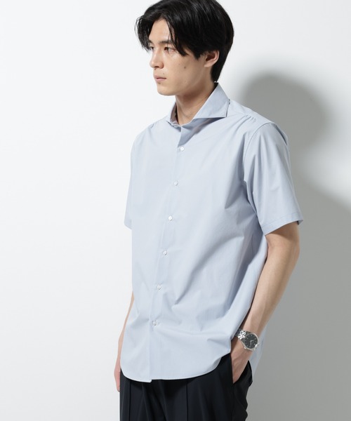 NANO universe(ナノユニバース)の「「N shirt」 速乾 ホリゾンタルカラーシャツ半袖(シャツ/ブラウス・メンズ・ブルーグレー/ライトブルー/ホワイト・S/M/L)」の1枚目の写真