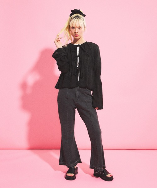 PUNYUS（プニュズ）の「フロントリボンカーディガン（カーディガン/ボレロ・レディース・ブラック/ブラウン・1/2/3/4）」の10枚目の写真