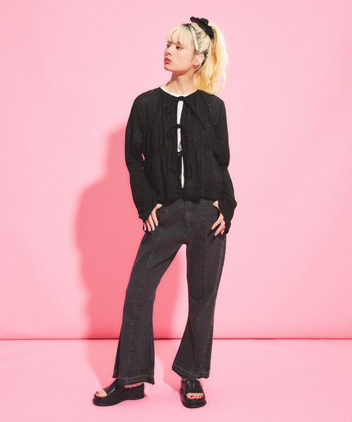 PUNYUS（プニュズ）の「フロントリボンカーディガン（カーディガン/ボレロ・レディース・ブラック/ブラウン・1/2/3/4）」の11枚目の写真