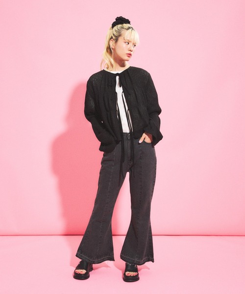 PUNYUS（プニュズ）の「フロントリボンカーディガン（カーディガン/ボレロ・レディース・ブラック/ブラウン・1/2/3/4）」の9枚目の写真