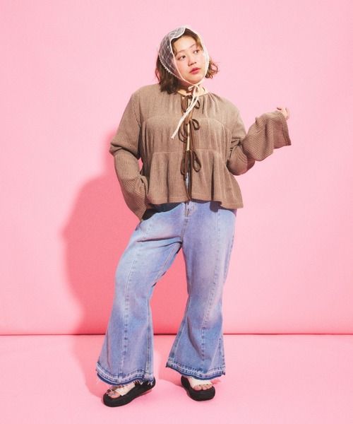 PUNYUS（プニュズ）の「フロントリボンカーディガン（カーディガン/ボレロ・レディース・ブラック/ブラウン・1/2/3/4）」の6枚目の写真