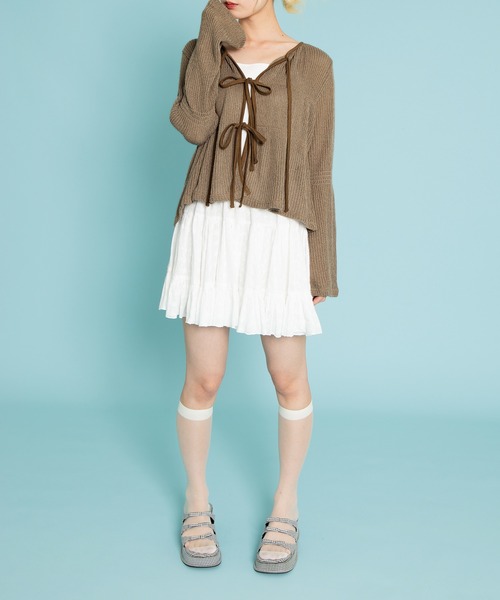 PUNYUS（プニュズ）の「フロントリボンカーディガン（カーディガン/ボレロ・レディース・ブラック/ブラウン・1/2/3/4）」の20枚目の写真