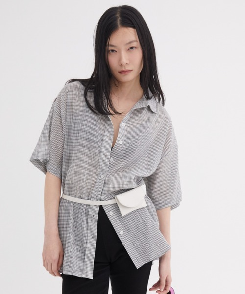 FUULLY STUDIO（フーリィーステューディオ）の「ミニチェックルーズシャツ（シャツ/ブラウス・レディース・グリーン/オフホワイト/ネイビー・FREE）」の4枚目の写真