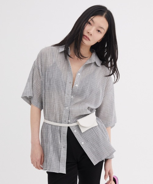 FUULLY STUDIO（フーリィーステューディオ）の「ミニチェックルーズシャツ（シャツ/ブラウス・レディース・グリーン/オフホワイト/ネイビー・FREE）」の5枚目の写真