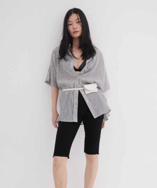 FUULLY STUDIO（フーリィーステューディオ）の「ミニチェックルーズシャツ（シャツ/ブラウス・レディース・グリーン/オフホワイト/ネイビー・FREE）」の11枚目の写真