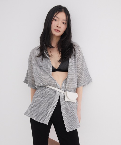 FUULLY STUDIO（フーリィーステューディオ）の「ミニチェックルーズシャツ（シャツ/ブラウス・レディース・グリーン/オフホワイト/ネイビー・FREE）」の13枚目の写真
