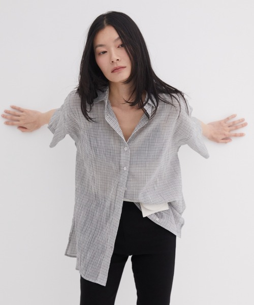 FUULLY STUDIO（フーリィーステューディオ）の「ミニチェックルーズシャツ（シャツ/ブラウス・レディース・グリーン/オフホワイト/ネイビー・FREE）」の14枚目の写真