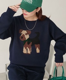アソートリボンDOGジャガードニットプルオーバー