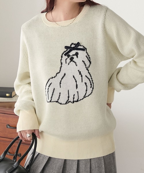 セール】アソートリボンDOGジャガードニットプルオーバー（ニット