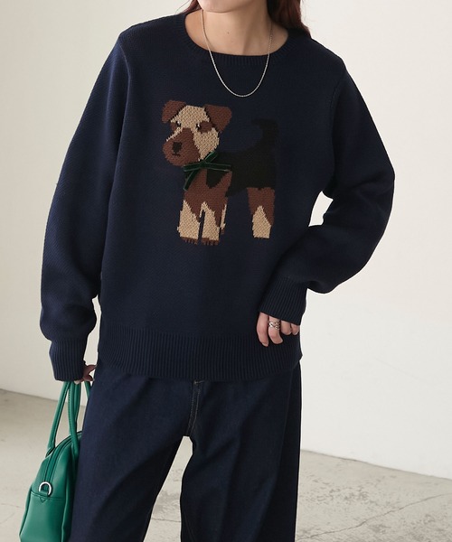 BONLECILL（ボンルシール）の「アソートリボンDOGジャガードニットプル