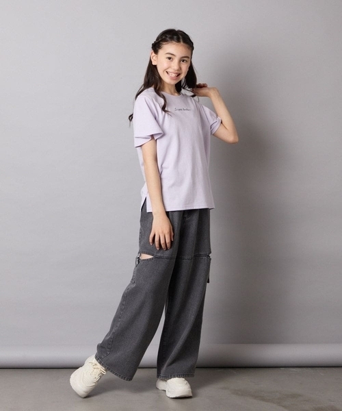 a.v.v（アーヴェヴェ）の「[100-160]【WEB限定/接触冷感】フレアスリーブTシャツ（Tシャツ/カットソー・キッズ・ライラック/ホワイト/ライトブルー・110/100/120/130/140/160/150）」の10枚目の写真