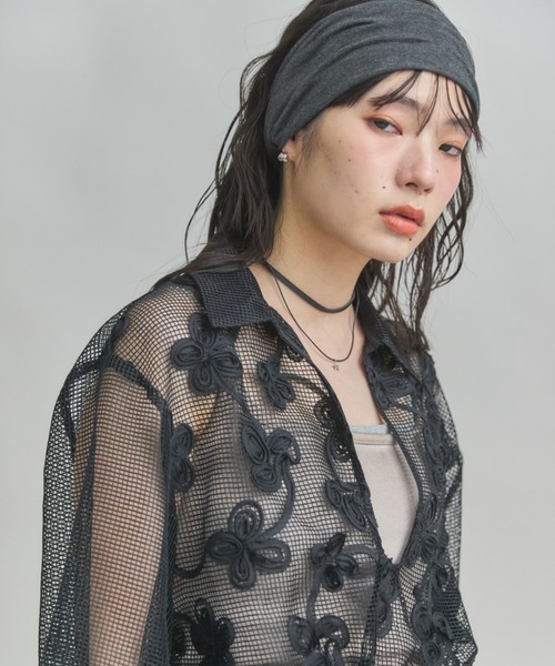 MIRROR STOKE(ミラーストーク)の「【ZOZO限定】FLOWER MESH TOPS/フラワーメッシュトップス(シャツ/ブラウス・レディース・ブラック/アイボリー・MEDIUM)」の22枚目の写真