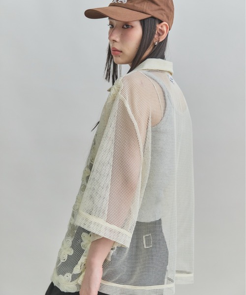 MIRROR STOKE(ミラーストーク)の「【ZOZO限定】FLOWER MESH TOPS/フラワーメッシュトップス(シャツ/ブラウス・レディース・ブラック/アイボリー・MEDIUM)」の5枚目の写真
