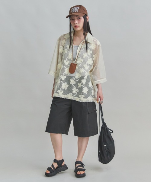 MIRROR STOKE(ミラーストーク)の「【ZOZO限定】FLOWER MESH TOPS/フラワーメッシュトップス(シャツ/ブラウス・レディース・ブラック/アイボリー・MEDIUM)」の16枚目の写真