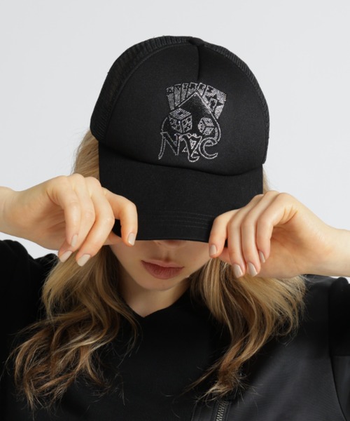 【AVIREX】ラインストーンバーシティーロゴメッシュキャップ 直営店限定》RHINESTONE CARDS&DICE MESH CAP/ラインストーン