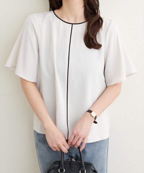natural couture(ナチュラルクチュール)の「バイカラーフレア袖ブラウス(シャツ/ブラウス・レディース・ネイビー/ミント/ピンクベージュ/チャコールグレー/オフホワイト・FREE)」の13枚目の写真