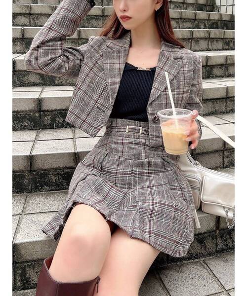 RESEXXY（リゼクシー）の「クロップドジャケット【セットアップ着用可能】（テーラードジャケット・レディース・チャコールグレー/ブラック/その他1/ピンク・FREE）」の8枚目の写真