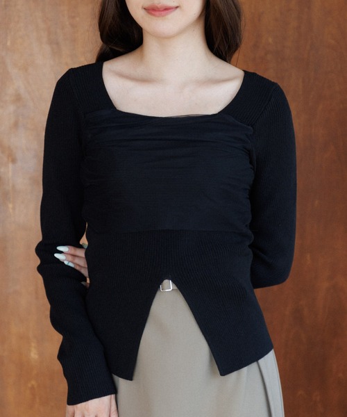 senee スクエアデコルテチュールニットトップス square decollete tulle knit tops（スクエアデコルテチュールニット
