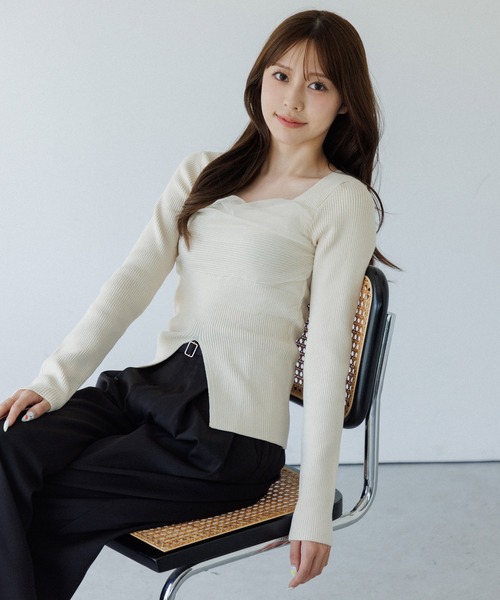 SENEE（セニー）の「square decollete tulle knit tops（スクエア