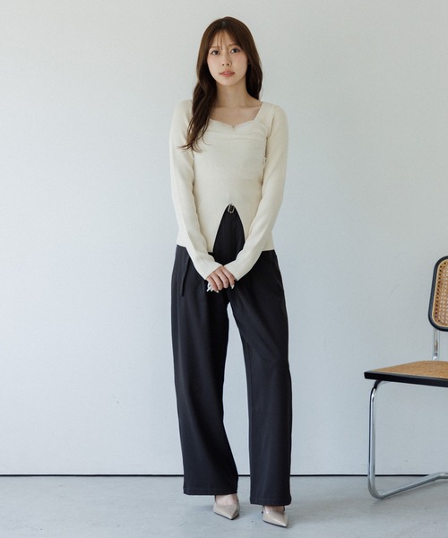 square decollete tulle knit tops（スクエアデコルテチュールニット