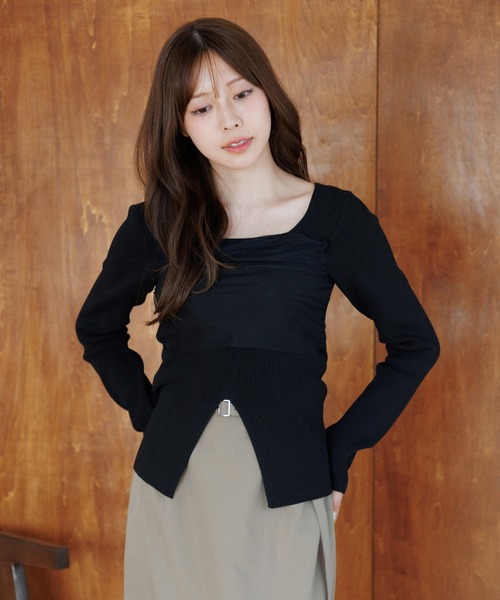 square decollete tulle knit tops（スクエアデコルテチュールニット