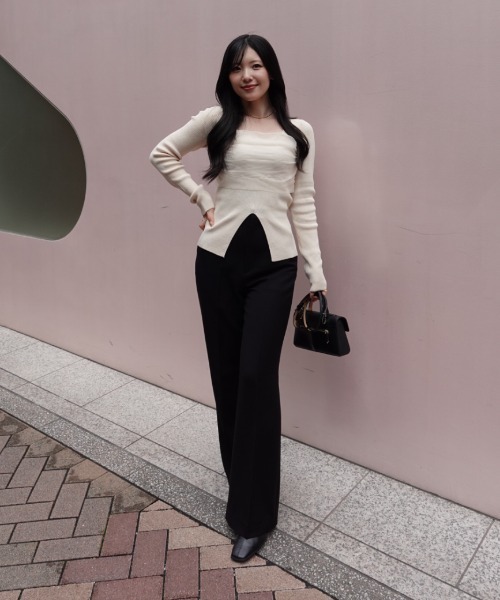 square decollete tulle knit tops（スクエアデコルテチュールニット