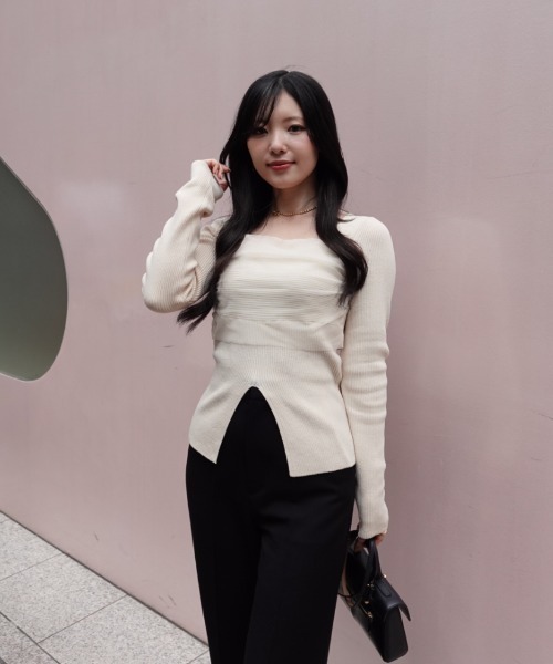 senee スクエアデコルテチュールニットトップス square decollete tulle knit tops（スクエアデコルテチュールニット