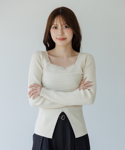 square decollete tulle knit tops（スクエアデコルテチュールニット