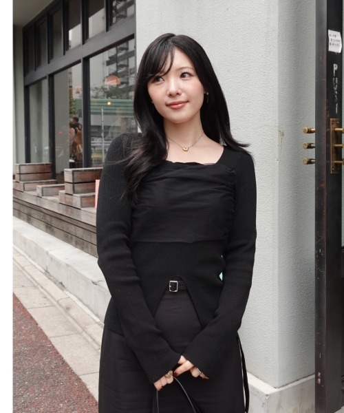 square decollete tulle knit tops（スクエアデコルテチュールニット