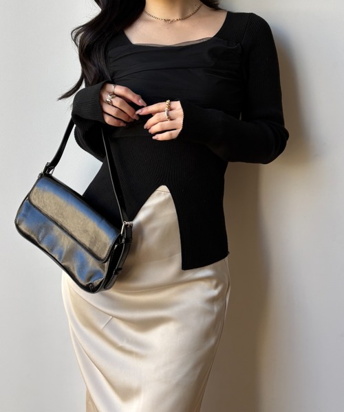 square decollete tulle knit tops（スクエアデコルテチュールニット