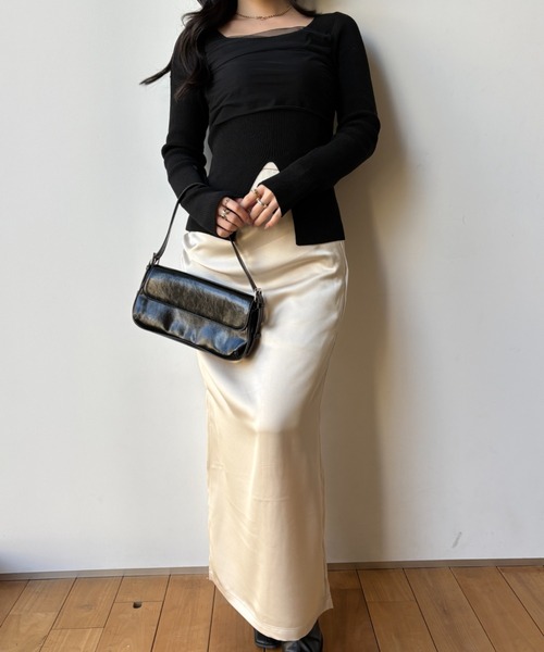 square decollete tulle knit tops（スクエアデコルテチュールニット